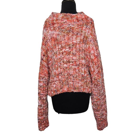 FREE PEOPLE Confetti Sweater Chunky Knit Mock Neck Cropped Large - Picture 4 of 8